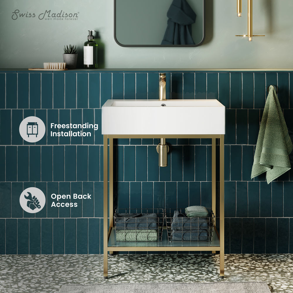 Pierre 24" Open Shelf Gold Frame Freestanding Bathroom Vanity with Sink Top