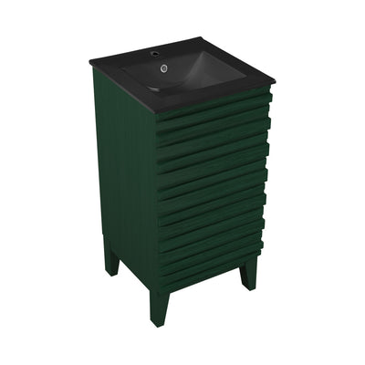 Cascade 18" Freestanding Bathroom Vanity in Green Oak with Black Sink Top