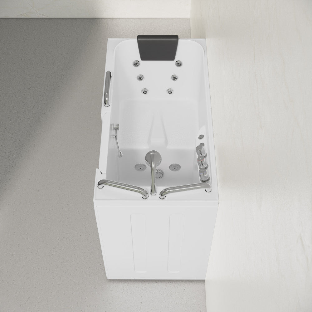 Auvergne 53" x 27" ADA Right Drain Walk-in Soaking Bathtub with Massage Jets in Glossy White, Faucet Set, Drain, Grab Bars, Pillow Included