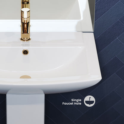 Sublime Two-Piece Glossy White Ceramic Rectangular Pedestal Sink