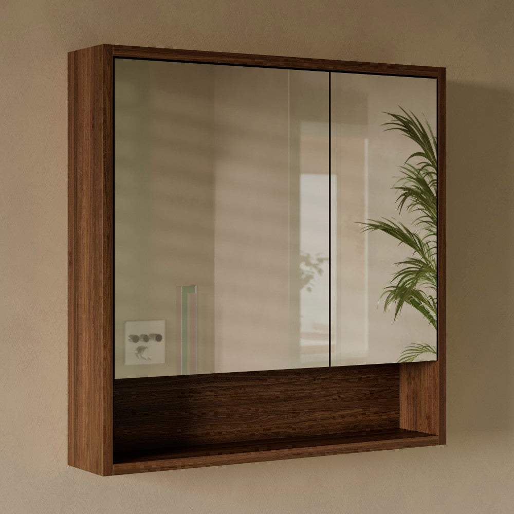 Delice 30 x 30 Rectangular Wall Mount Medicine Cabinet in Walnut with Open Shelf