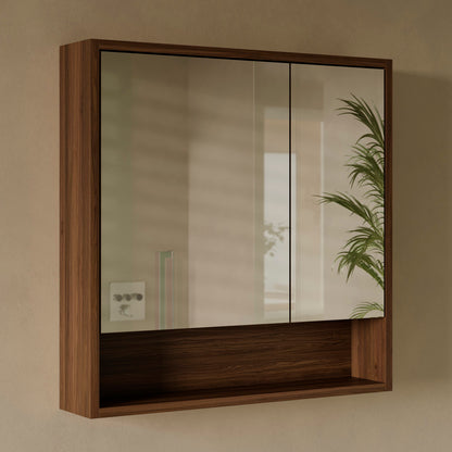 Delice 30 x 30 Rectangular Wall Mount Medicine Cabinet in Walnut with Open Shelf