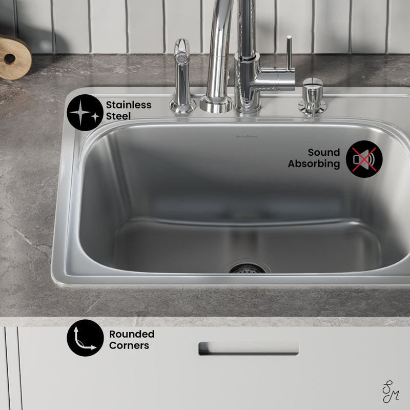 Ouvert 25 x 22 Stainless Steel, Single Basin, Top Mount Kitchen Sink