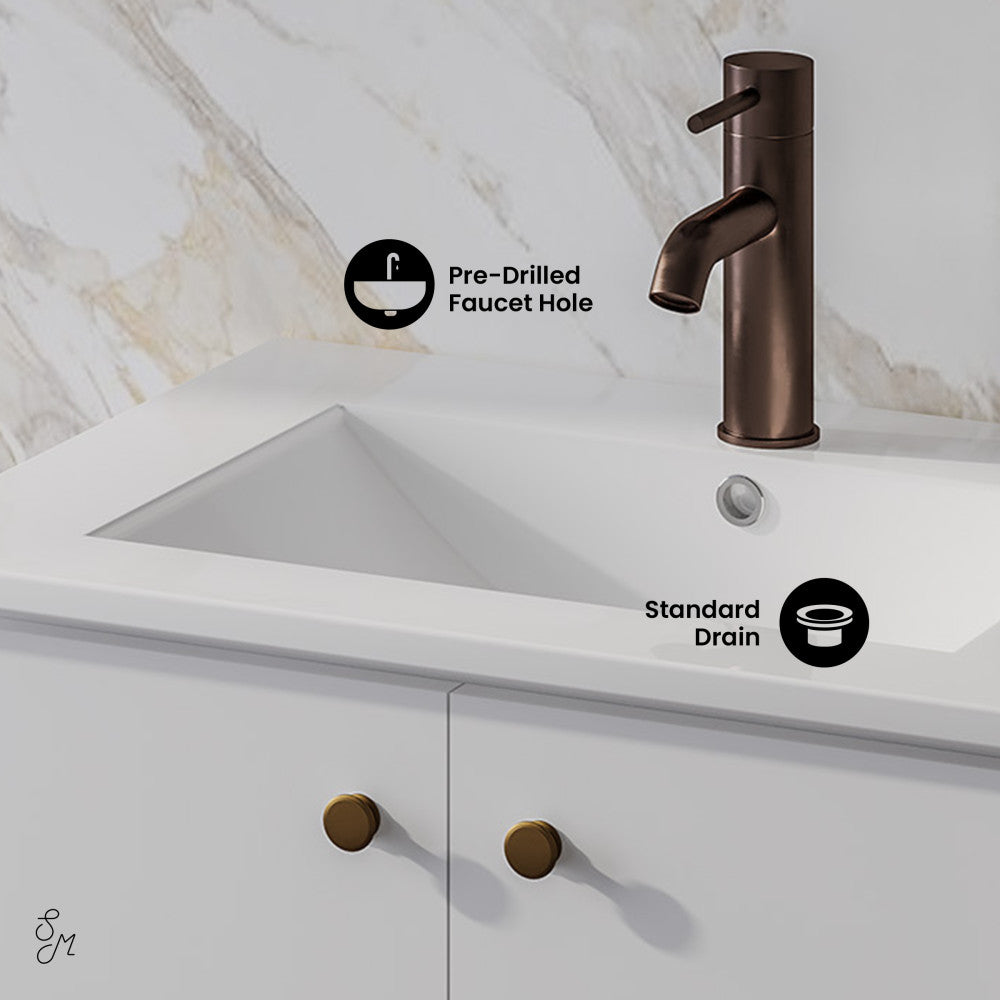 Manoir 24" Freestanding Bathroom Vanity in White with Sink Top