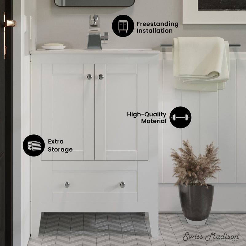 Cannes 24" Freestanding Bathroom Vanity in White with Sink Top