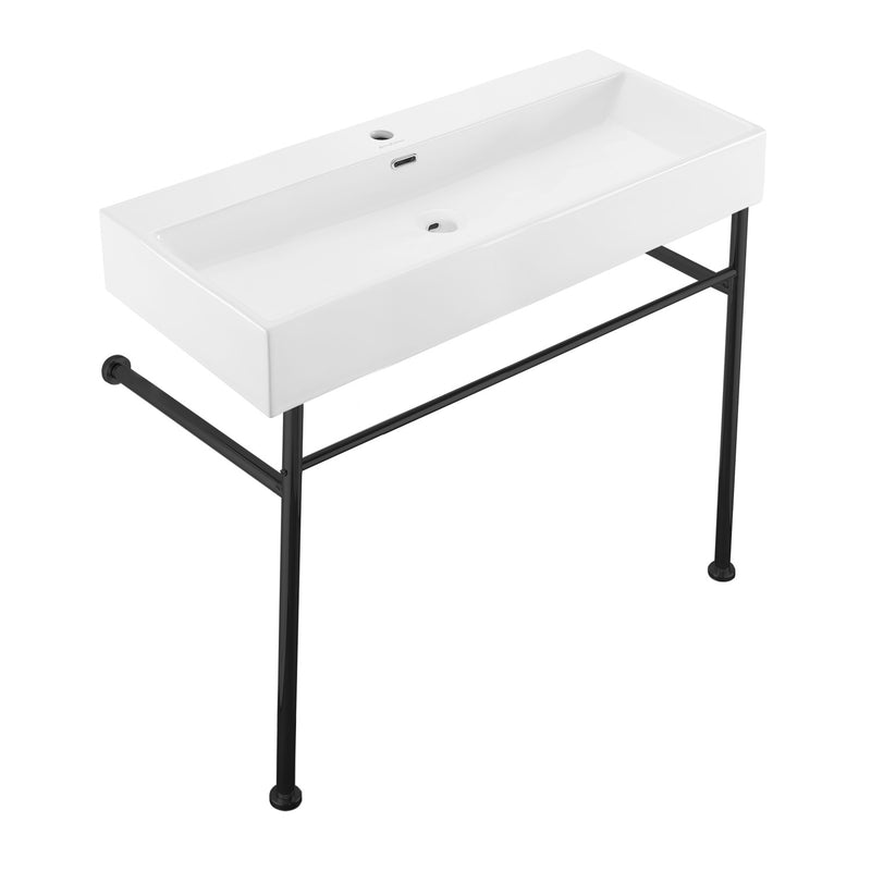 Claire 40 Ceramic Console Sink White Basin Black Legs