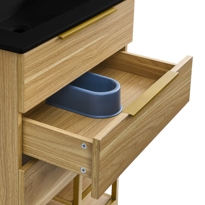 Carre 24 in. Golden Oak Bathroom Vanity with Black Ceramic Sink Top