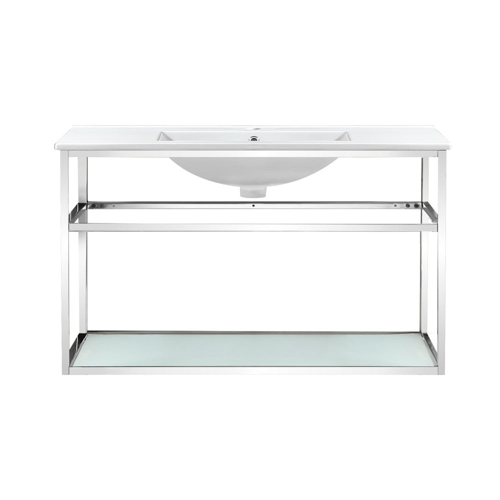 Pierre 36" Open Shelf Chrome Frame Wall-Mounted Bathroom Vanity with Sink Top