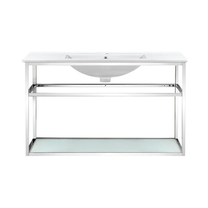 Pierre 36" Open Shelf Chrome Frame Wall-Mounted Bathroom Vanity with Sink Top