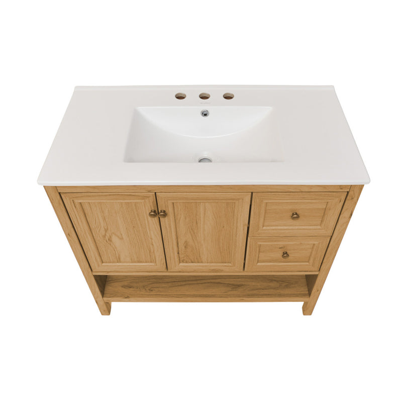 Château 36" Freestanding Bathroom Vanity in Golden Oak with 3-Hole Widespread Sink Top