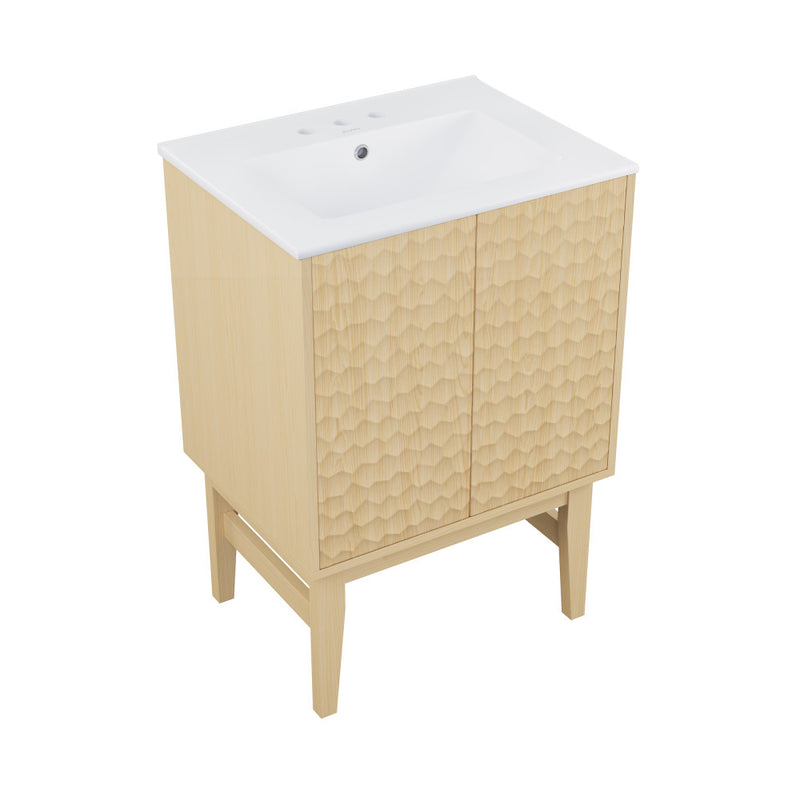 Bosse 24" Freestanding Bathroom Vanity in Natural Oak with 3-Hole Centerset Sink Top