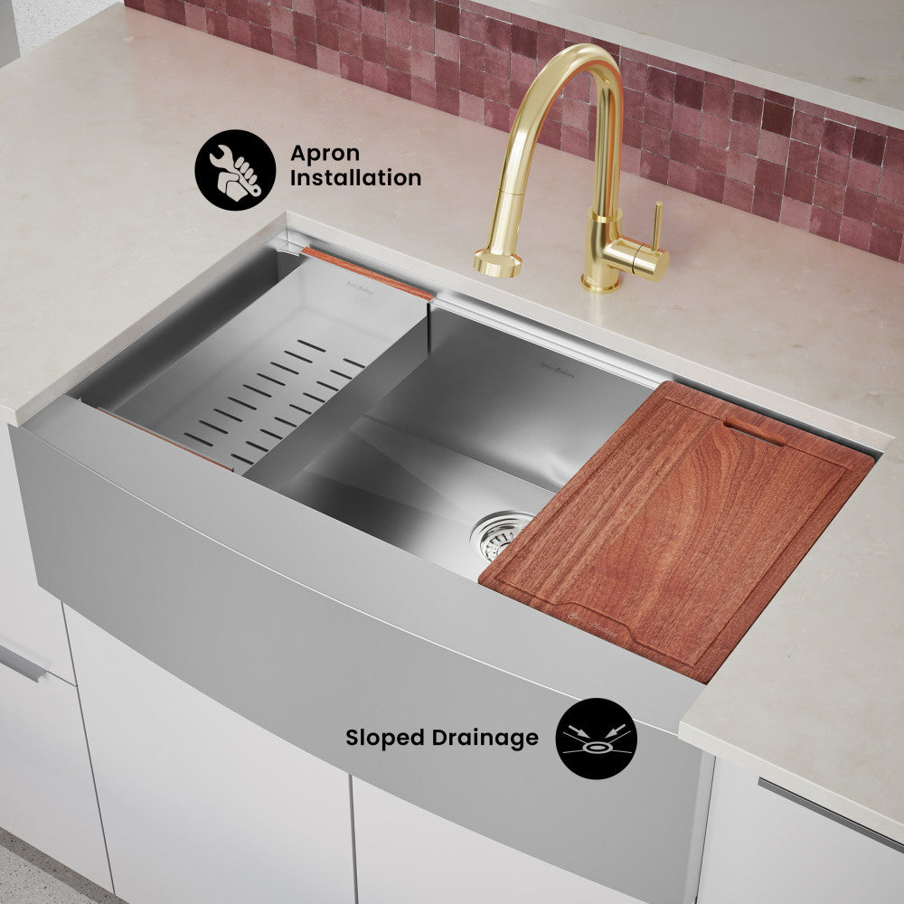 Rivage 36 x 22 Single Basin Apron Kitchen Workstation Sink