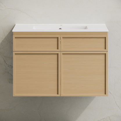 St. Tropez 30" Wall-Mounted Bathroom Vanity in Natural Oak with Sink Top