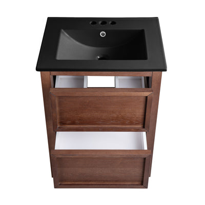 Nadar 24 in. Brown Walnut Bathroom Vanity With Black, 3-Hole Ceramic Sink Top