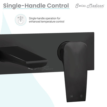 Wall-mount bathroom faucet in matte black, single-handle control, sleek modern design.