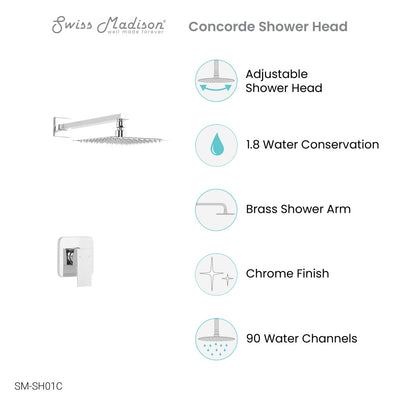 Concorde Single-Handle 1 Spray 8" Wall Mounted Fixed Shower Head in Chrome (Valve Included)