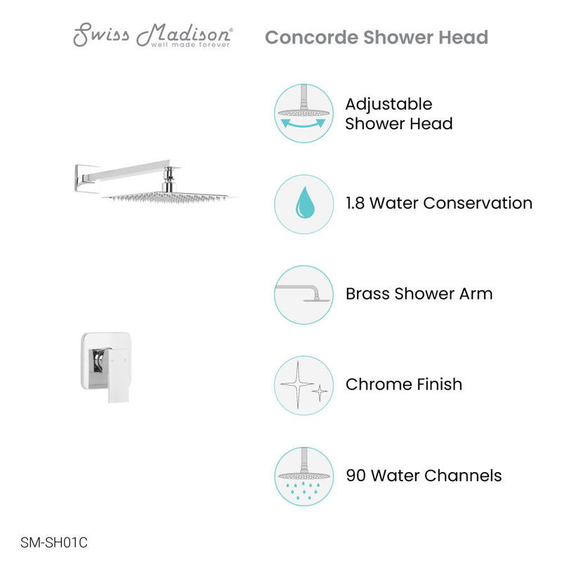 Concorde Single-Handle 1 Spray 8" Wall Mounted Fixed Shower Head in Chrome (Valve Included)