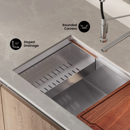 Rivage 33 x 19 Single Basin Undermount Kitchen Workstation Sink