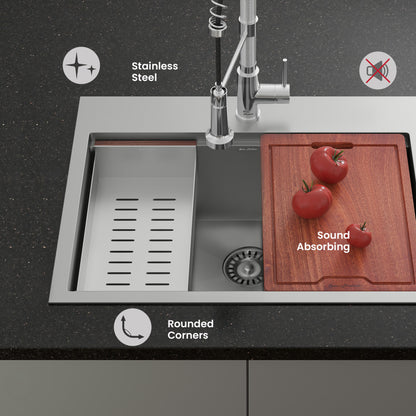 Ravi Single Basin 30 x 22 Topmount Kitchen Workstation Sink