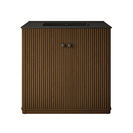 Lafayette 36" Freestanding Bathroom Vanity in Brown Oak with Matte Black, 3-Hole Widespread Sink Top