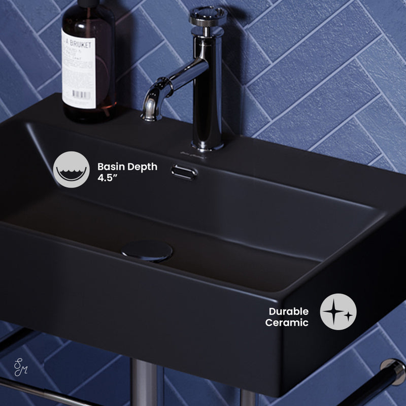 Claire 24 Ceramic Console Sink Matte Black Basin Chrome Legs