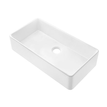 Elegance 36" x 20" Single Basin Fireclay Farmhouse Kitchen Sink in Glossy White with Stainless Steel Grid
