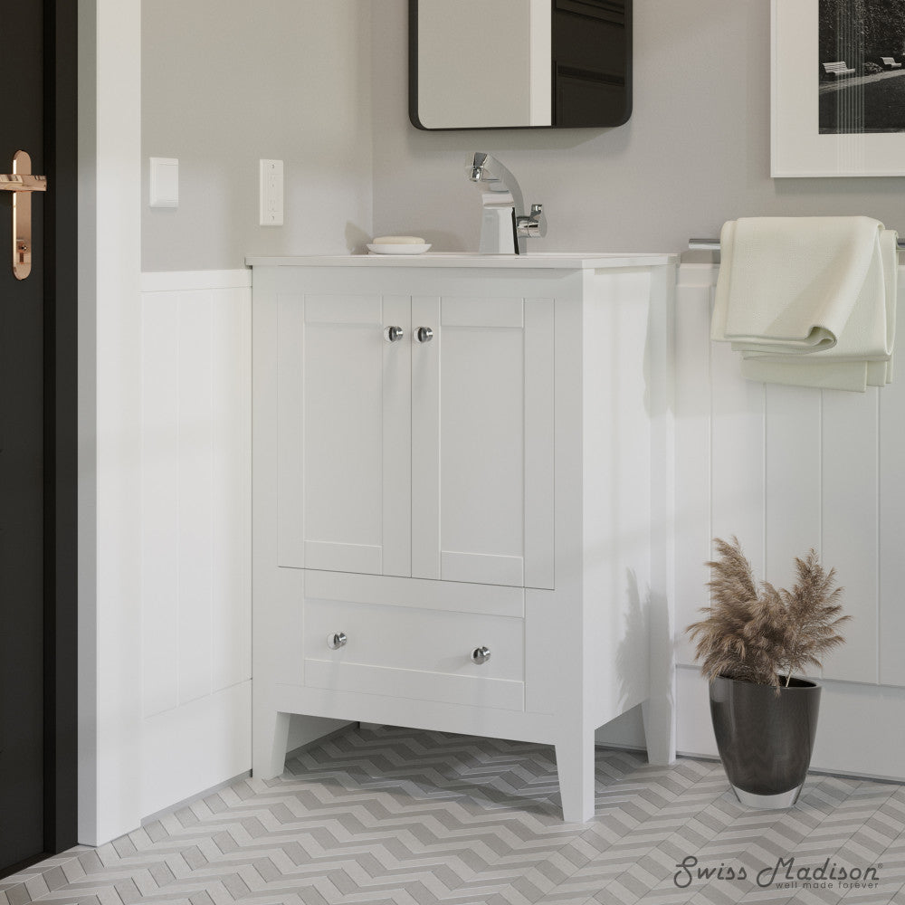 Cannes 24" Freestanding Bathroom Vanity in White with Sink Top