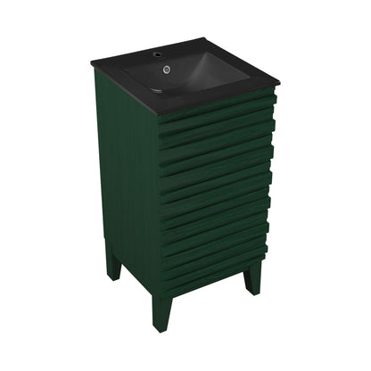 Cascade 18" Freestanding Bathroom Vanity in Green Oak with Black Sink Top