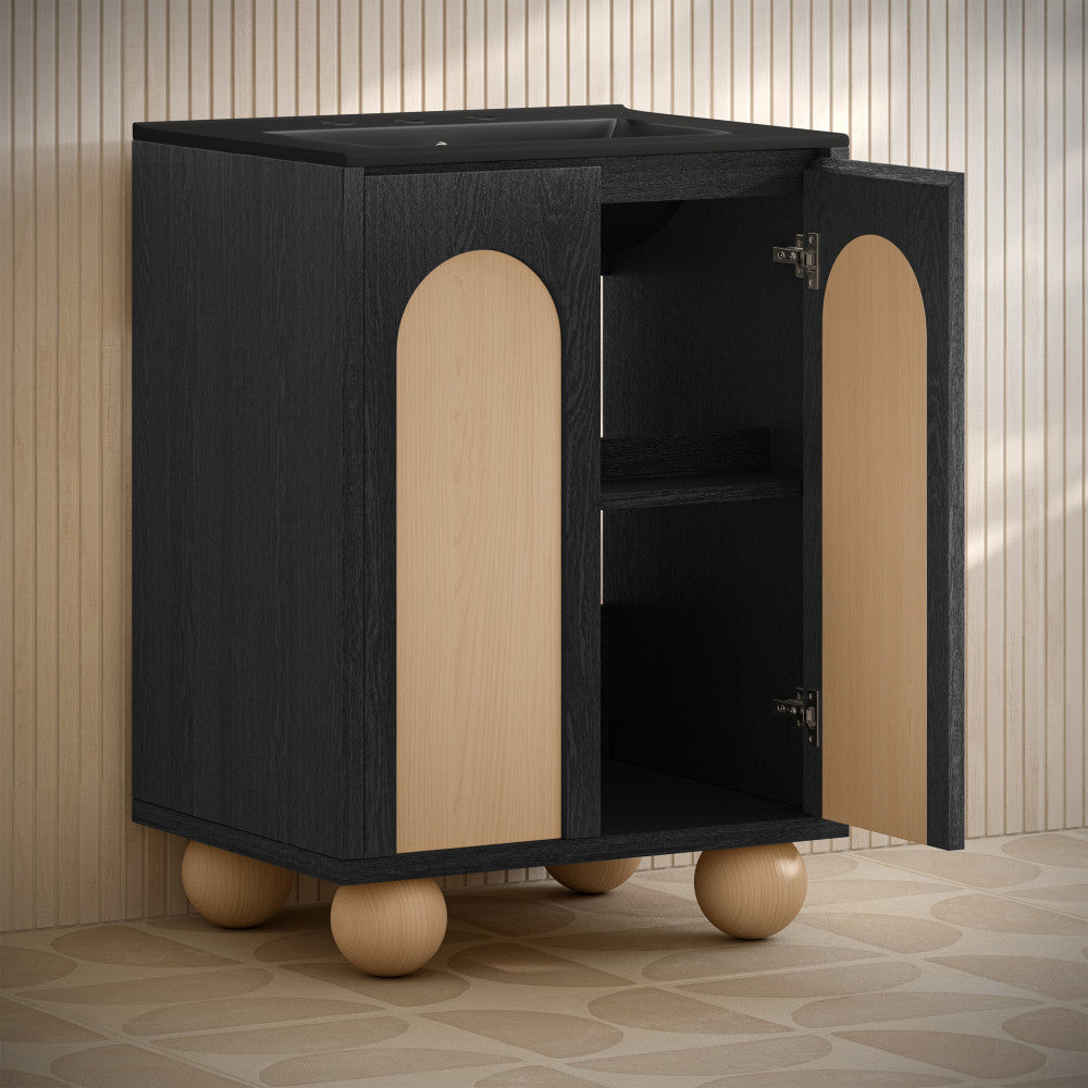 Porte 24" Freestanding Bathroom Vanity in Black Oak with Black 3-Hole Widespread Sink Top