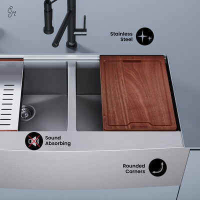 Rivage 36 x 22 Dual Basin Apron Kitchen Workstation Sink