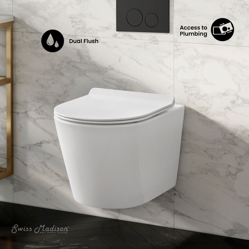 Calice Wall-Hung Toilet Bundle 0.8/1.6 GPF Dual Flush in Glossy White with Black Flush Plate