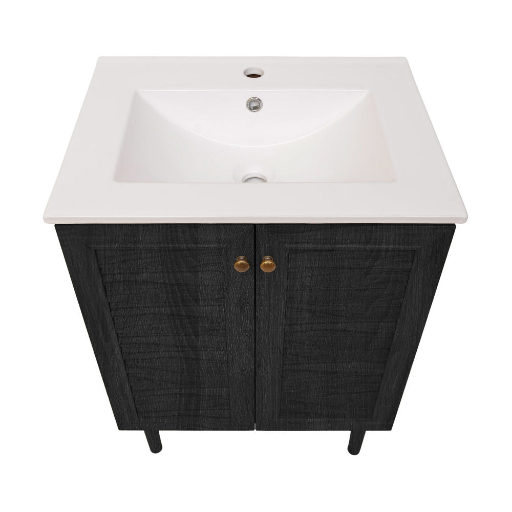 Bron 24" Freestanding Bathroom Vanity in Black Oak with Sink Top