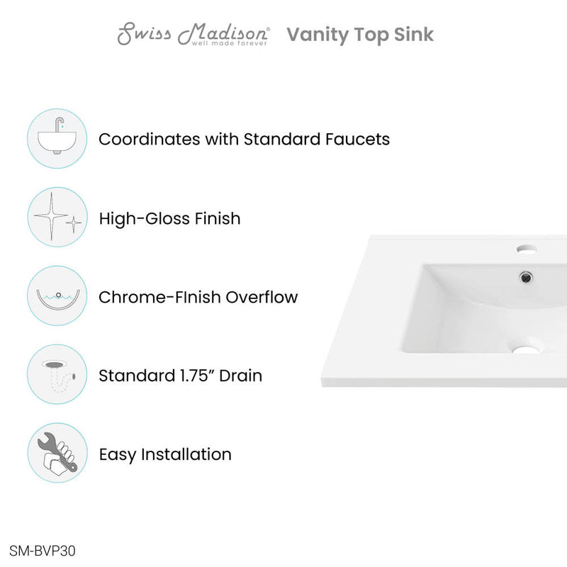 30" Ceramic Vanity Sink Top