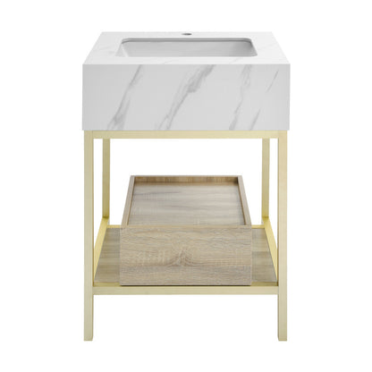 Beau 24" Open Shelf Natural Oak Frame Freestanding Bathroom Vanity with Sink Top
