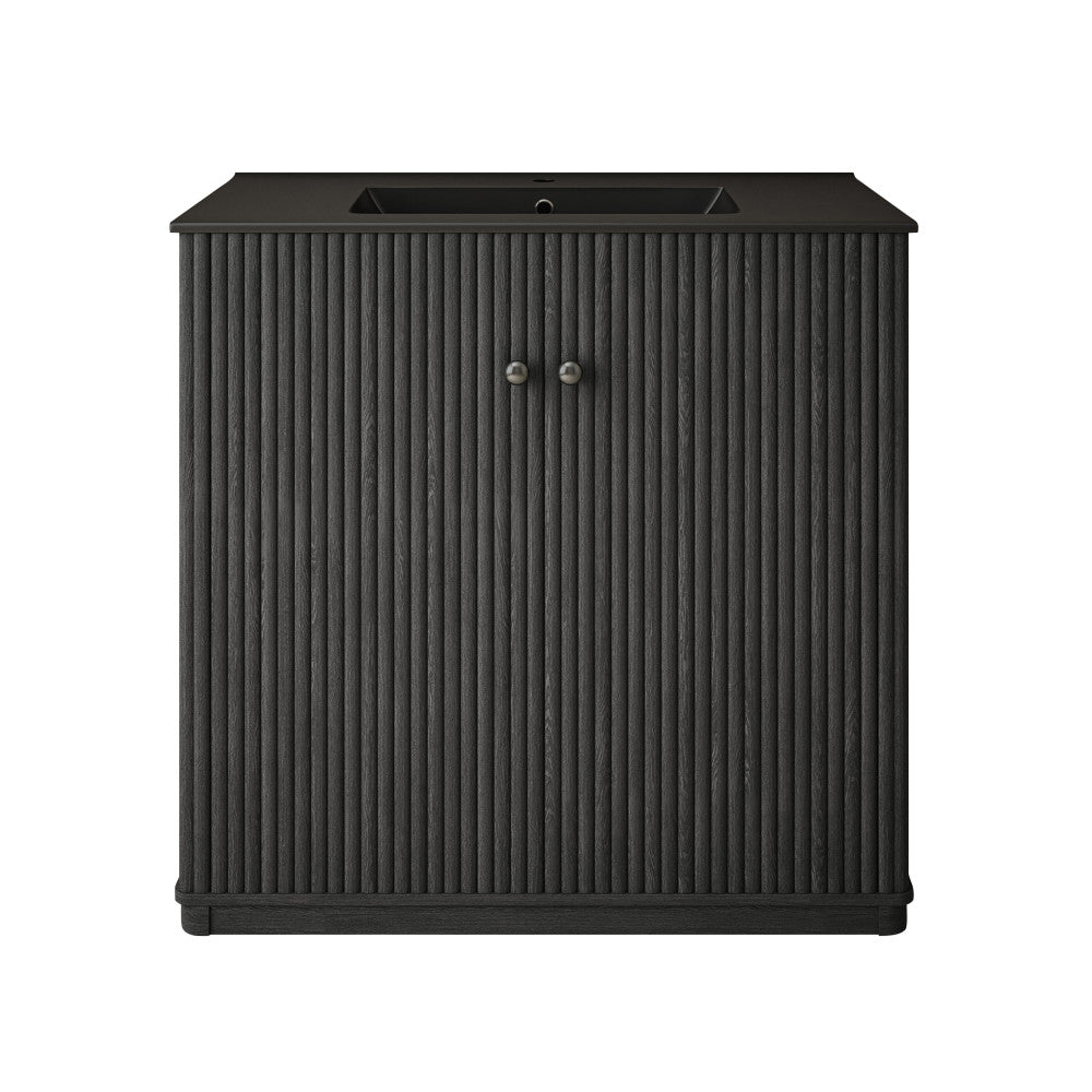 Lafayette 36" Freestanding Bathroom Vanity in Black Oak with Matte Black Sink Top