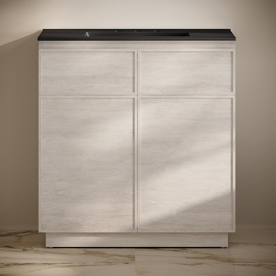St. Tropez 36" Freestanding Bathroom Vanity in White Oak with Black 3-Hole Widespread Sink Top