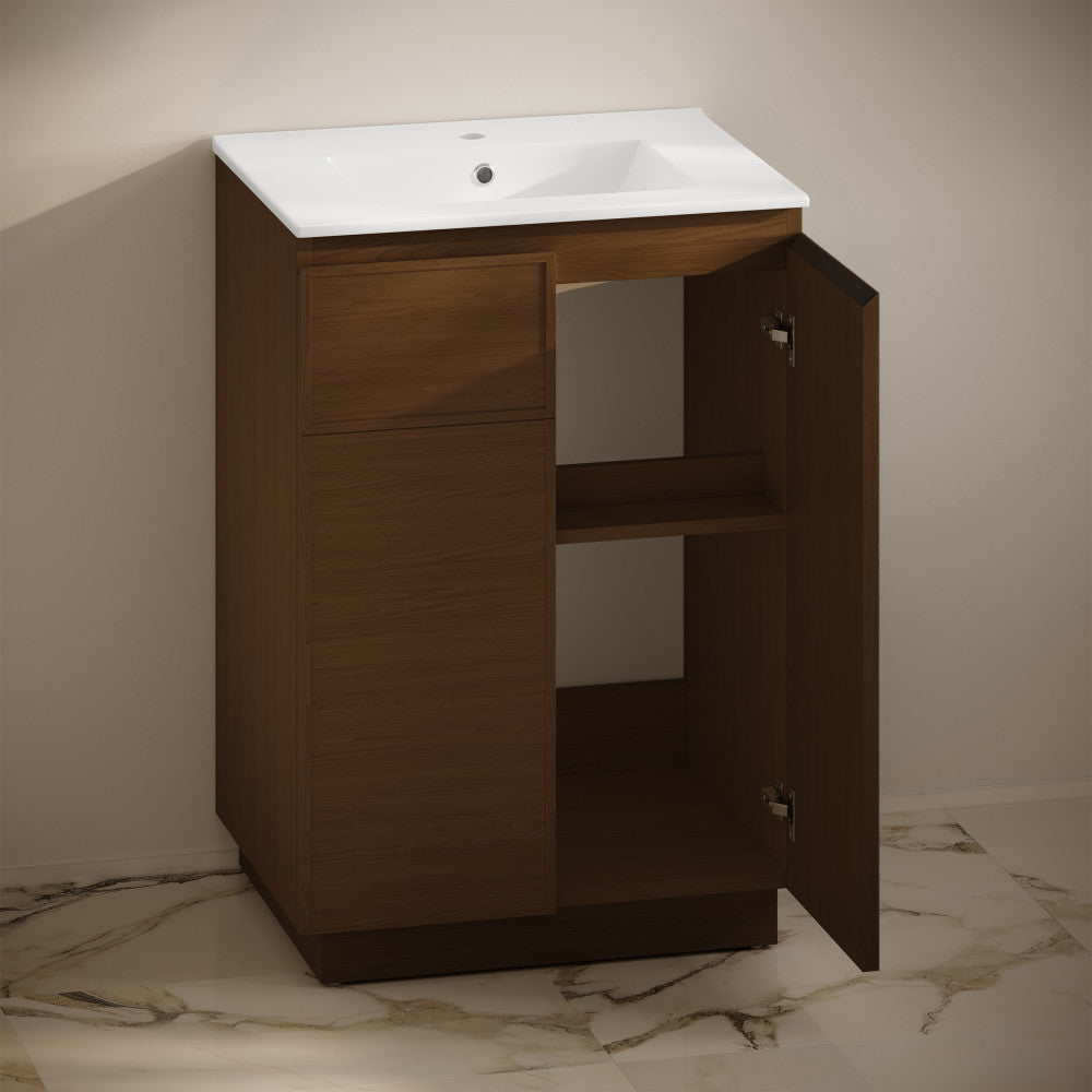 St. Tropez 24" Freestanding Bathroom Vanity in Brown Oak with Sink Top