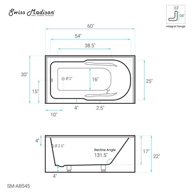 Ivy 60" x 30" Left-Hand Drain Alcove Bathtub with Apron