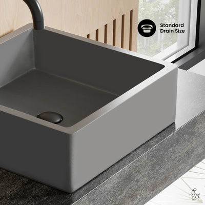 Lisse 15.5" Square Concrete Vessel Bathroom Sink in Dark Grey