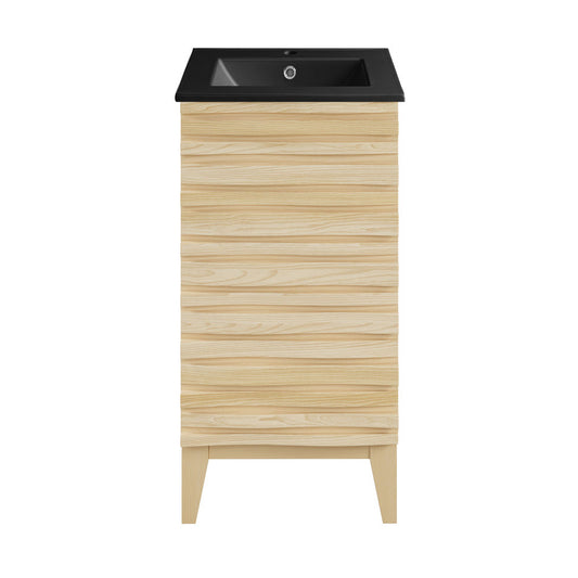 Cascade 18 in. Natural Oak Bathroom Vanity With Black Ceramic Sink Top