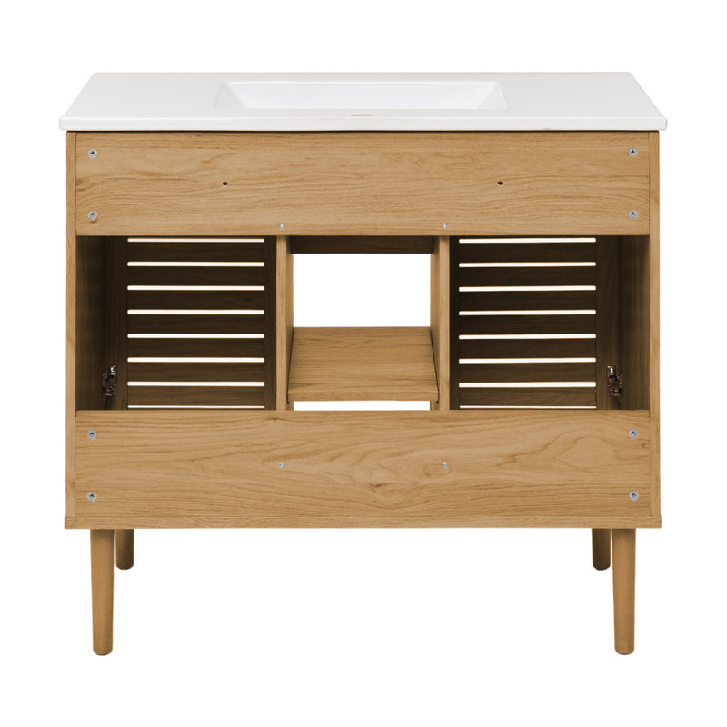 Bron 36" Freestanding Bathroom Vanity in Golden Oak with Sink Top