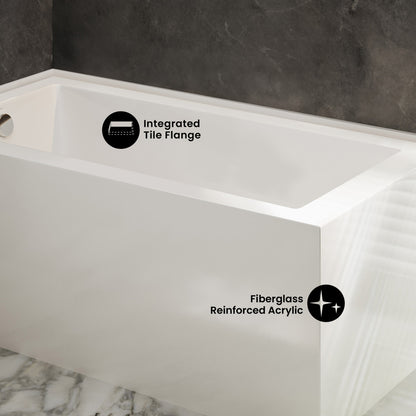 Voltaire 72 x 36 Left Drain Soaking Alcove Corner Apron Bathtub in Glossy White