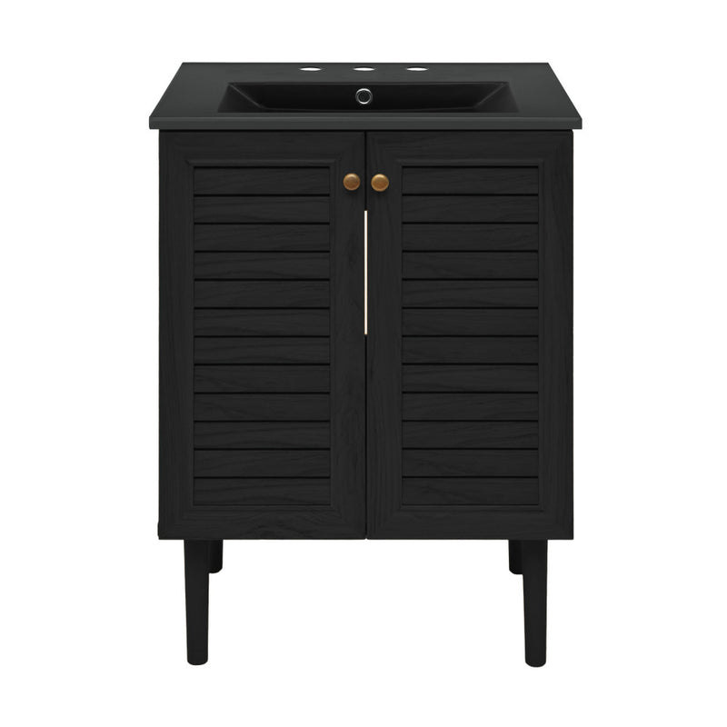 Bron 24" Freestanding Bathroom Vanity in Black Oak with Black 3-Hole Widespread Sink Top