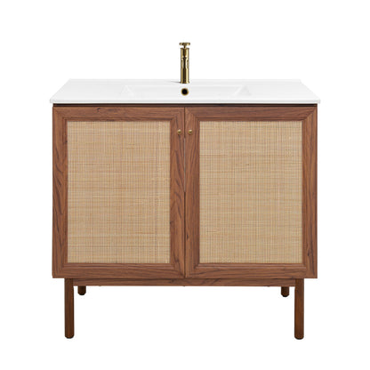 Classe 36" Freestanding Bathroom Vanity in Brown Oak with Sink Top