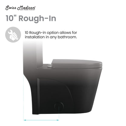 Elongated one-piece toilet in matte black with dual vortex flush and 10" rough-in.