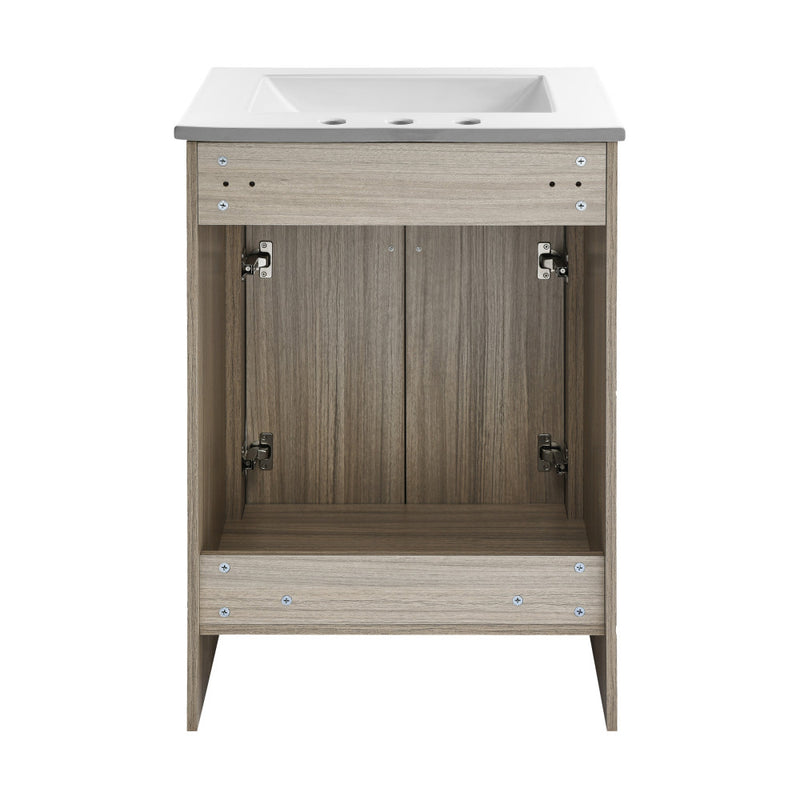 Burdon 24 in. Brown Oak Bathroom Vanity With White, 3-Hole Ceramic Sink Top