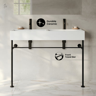 Claire 48" Double Basin Console Sink with Matte Black Legs