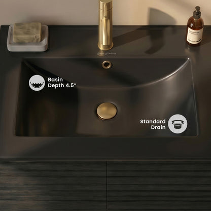 24" Ceramic Vanity Top with Single Faucet Hole in Matte Black
