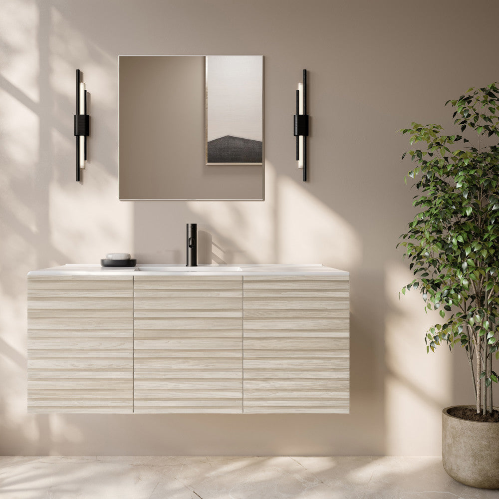 Cascade 48" Wall-Mounted Bathroom Vanity in White Oak with Sink Top