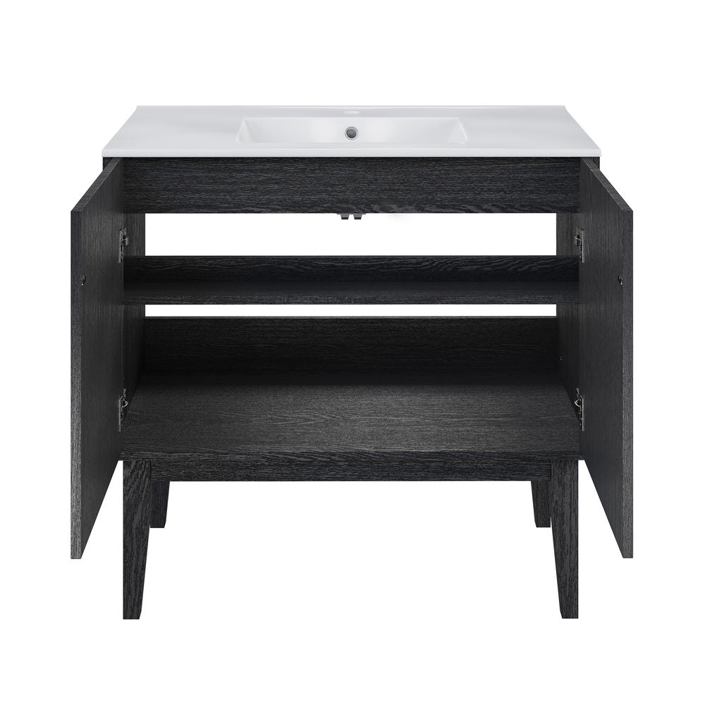 Bosse 36" Freestanding Bathroom Vanity in Black Oak with Sink Top
